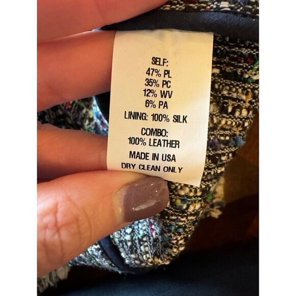 Ramy Brook Jacket Women Small Black Tweed Leather Sleeve And Trim Full Zip Retro - Picture 15 of 16